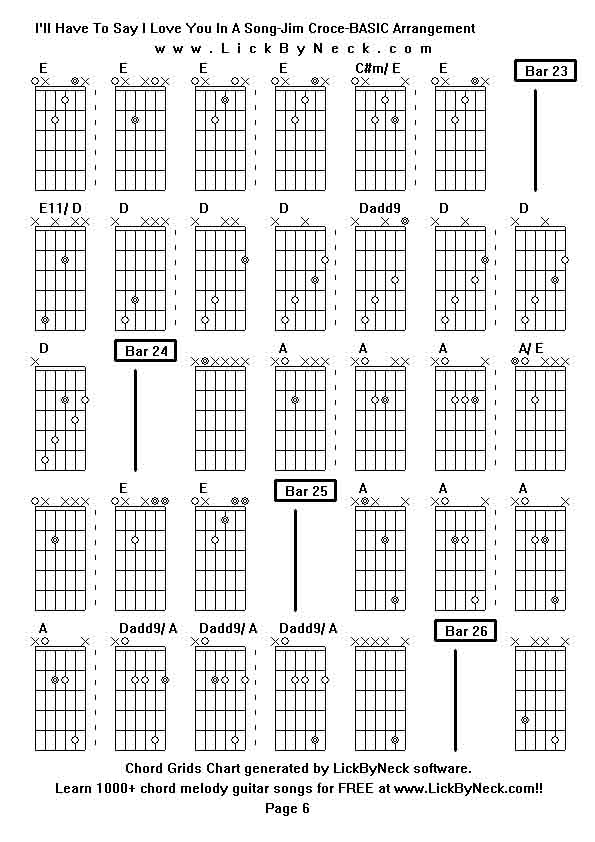 Chord Grids Chart of chord melody fingerstyle guitar song-I'll Have To Say I Love You In A Song-Jim Croce-BASIC Arrangement,generated by LickByNeck software.